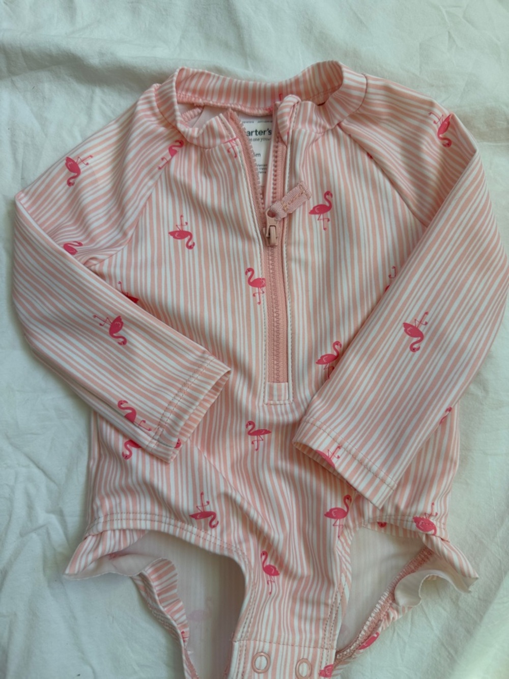 Carter's Pink Striped Flamingo Long-Sleeve Rashguard One-Piece
